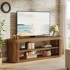 Tribesigns 47.2-Inch TV Stand For TVs Up To 55 Inches, Entertainment Center With 2-Tier Open Storage & Adjustable Foot Pads, Oval Media TV Console Table For Living Room, Bedroom, Rustic Brown