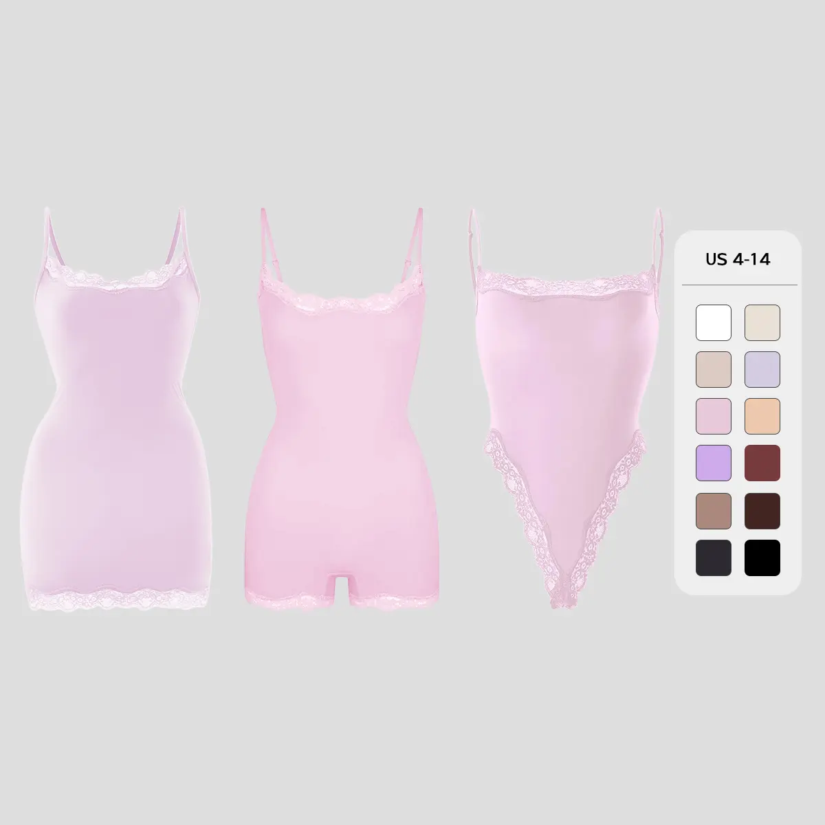 Lace Series Women's Spaghetti Strap Lace Trim Breathable Bodysuit, Slim-Fitting Playsuit, Seamless Sexy Nightdress, Chic Two-Piece Set
