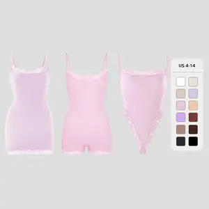 Lace Series Women's Spaghetti Strap Lace Trim Breathable Bodysuit, Slim-Fitting Playsuit, Seamless Sexy Nightdress, Chic Two-Piece Set