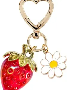 Cute Strawberry Keychain - Bag Chains and Charms, Kawaii Heart Flower Daisy Accessories for Girls' Purses, Fashion Decor Gift