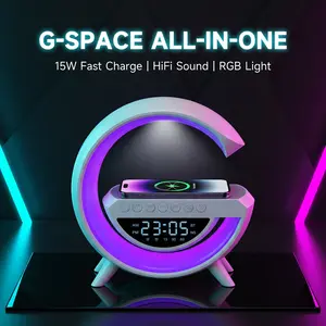 G-Shape Multifunctional Speaker Lamp - Wireless Charging, RGB Lights, Alarm Clock, Bluetooth Speaker for Bedroom & Desk Audio Device