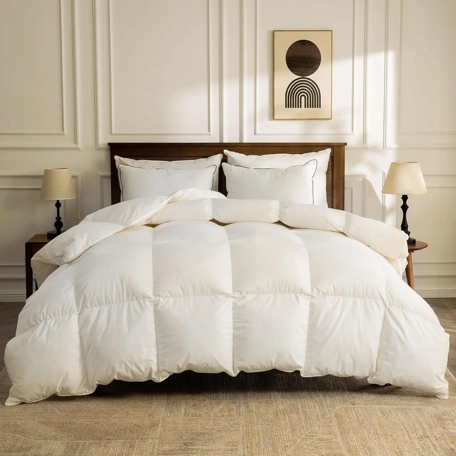 Lightweight   Down Comforter  Size, Hotel Luxury Duvet Insert with  Cotton Cover and Puffy  Down Filling, for Summer/Hot Sleepers,  White, 68x90 Inches