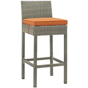 Modway Conduit Outdoor Patio Wicker Rattan Bar Stool in Light Gray Orange
