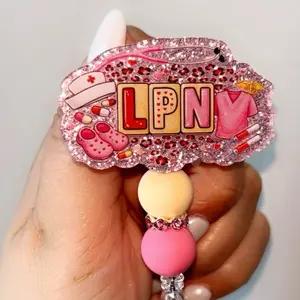 LPN Badge Reel with Sparkling Rhinestones and Medical Icons for Nurses
