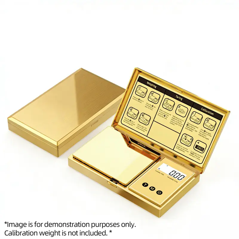 Digital Weighing Scale - 0.01g Accuracy, 200g Capacity, 6 Units, Tare Function, Auto On and Off, Portable Food Scale for Baking, Hobbies, Golden, Batteries Included, Travel Industrial Hand Tool Accessory