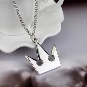 Game Kingdom Hearts Chain Pendant Necklace Sora Key Blade Crown Charm Statement Choker Women Men Cosplay Jewelry Gift