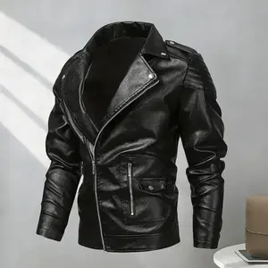 Men's Trendy New Leather Jacket Outerwear American Style European Size Motorcycle Inspired Autumn Winter Model with Side Zipper