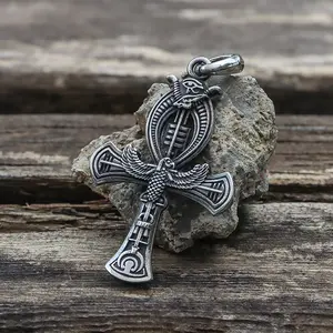 GTHIC Vintage Egyptian Ankh Cross Stainless Steel Pendant for Men Women Daily Wear Father's Day Gift