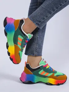Women's Rainbow Gradient Dad Trainer Shoes, Trendy New Thick Sole Height Increasing Sports Shoes, Fashion Colorful Casual Streetwear