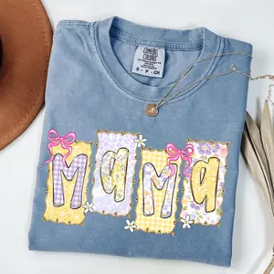 Comfort Colors Floral Mama TShirt, Quilt Patchwork Mama Tee, Retro Mama Tee, Mama T-Shirt, Wife Floral TShirt, Mother's Day, Easter