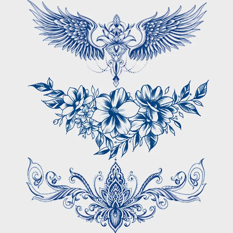 Waterproof Temporary Tattoo Stickers, Sticker Tattoos, Sticker Henna, Floral Lotus Chain Design, Long-Lasting 7-14 Days, Perfect for Parties & Music Festivals