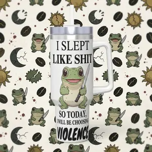 Kawaii Rude Frog Insulated Tumbler 40oz – Large Capacity Car Cup, Long Lasting Heat & Cold, Funny Knife Graphic, Sarcastic Trendy Travel Mug