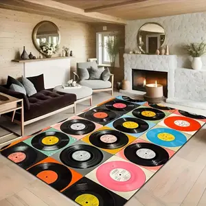 1 Piece of Vintage Vinyl Record Mat for Home Decoration and Door Mat for Living Room or Bedroom Decoration Printed Carpet Decoration Is Welcome Soft Floor Mat Is Suitable for Home Decoration in Indoor Living Rooms and Bedrooms