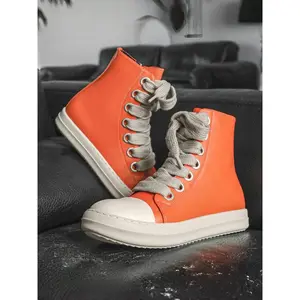 Unisex High-Top Lace-Up Sneakers, PU Leather Casual Shoes, Durable Rubber Sole, Trendy Design for All Seasons