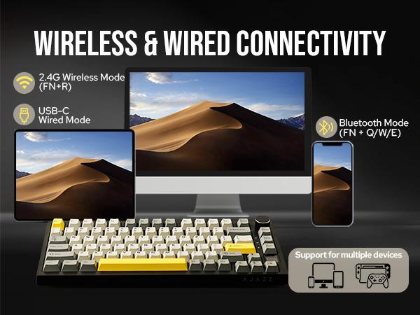 Ajazz AK820 Pro 75% Compact Mechanical Keyboard with TFT Screen and Wireless/Wired Connectivity Hot-Swappable Tri-Mode USB-C/BT 5.0/2.4GHz Gaming South-Facing RGB Backlit gaming accessories keyboards for gaming creamy keyboard TikTokShopSpringGlowUp