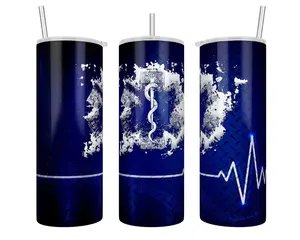 EMS Star of Life Blue Diamond Plate Handmade Stainless Steel Insulated Sublimation Tumbler