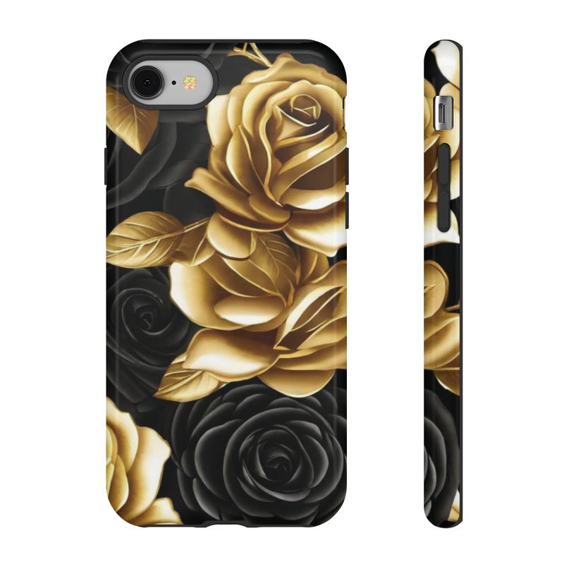 Elegant Black and Gold Roses Phone Case - Stylish Protection for Samsung Galaxy, iPhone, Google Pixel phones, iPhone Case, Samsung Galaxy Case, Google Pixel Case, Cellphone Accessories, Protective Wireless Protector Shell Golden Shockproof Cover