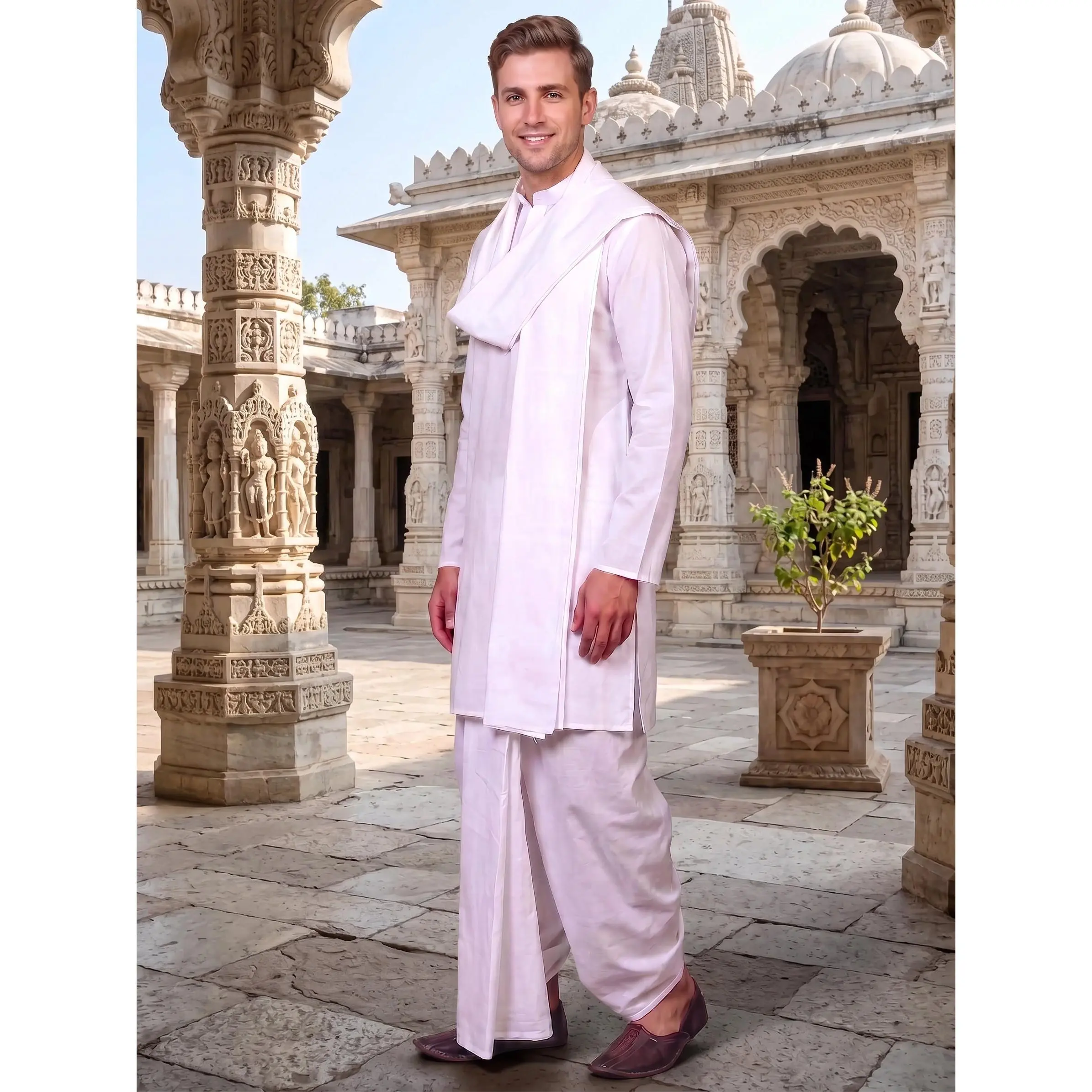 SGT Cotton White Dhoti 4m | Traditional Devotional Wear
