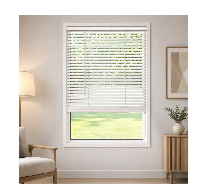 Mainstays 1 in Cordless Vinyl Light Filtering Mini Blinds, White, 27 in W x 64 in L