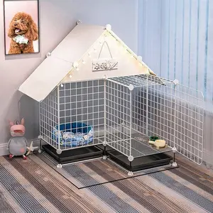 Small Medium Dog Cage Indoor with Toilet Separated Pet Kennel, Corgi Teddy Pomeranian Dog Bed Home Dog Fence