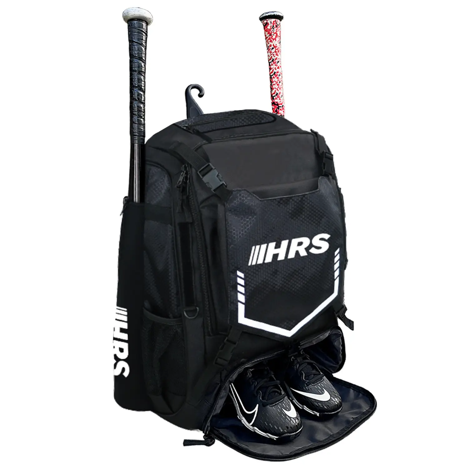 #1 Seller Heavy-Duty Nylon Black Baseball & Softball Bat Bag Backpack - Water-Repellent Equipment Bag with Heavy Duty Fence Hook, Ventilated Shoe Pocket, Padded Straps, Lightweight Breathable Back Panel, for Game Travel