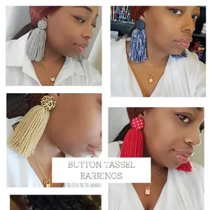 Button Tassel Earrings with Fabric Buttons and Colorful Tassels for Fashion Accessory and Costume Jewelry & Accessories advent earrings hijab creative trendy earring ear jewelry non tarnish handmade earring earring jewelry