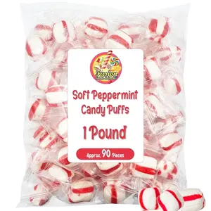 Soft Peppermint Puff Candy - 1 Pound Bag - Individually Wrapped Soft Mints Peppermint Puffs