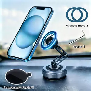Magnetic Car/Desk Phone Holder, 360° Adjustable Vacuum Suction Cup with Ultra-Strong Grip on Smooth Surfaces, Foldable Design, Dashboard Car Mount. Also Suitable for Gym and Bathroom Mirrors.