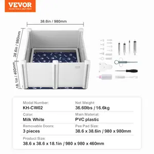 VEVOR Dog Whelping Box, 38.6x 38.6x 18.1in Whelping Box for Dogs and Puppies, Whelping Pen for Puppies, Dog Birthing Box with Rails and Washable Pee Pad, Whelping Box for Medium Breed Dogs, White