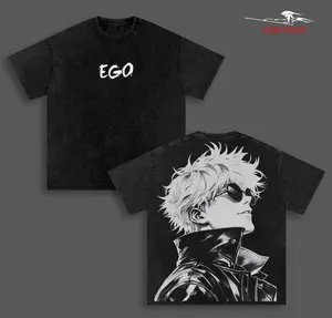 Ego Gojo Satoru JJK Anime Double Printed Vintage Washed Tee Unisex Oversize Anime Manga Washed Heavyweight Cotton T-shirt