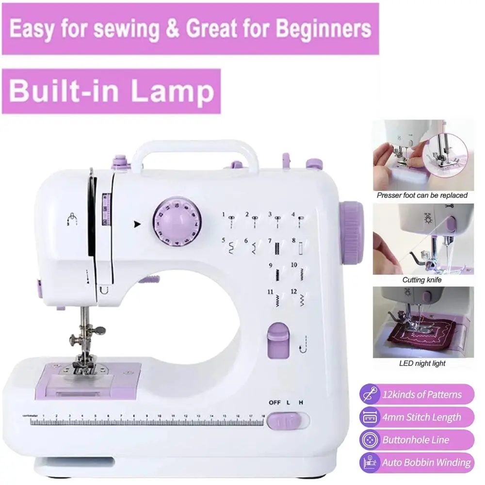 Portable Electric Sewing Machine, 12 Built-In Stitches, Lightweight Easy to Carry, Foot Pedal & Button Switch, Dual Modes, Ideal for Beginners DIY Crafting Mending Home Use & Holiday Gifts