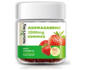 Nature's Key Ashwagandha Gummies, 3000mg High Potency Ashwagandha Root Extract with Vitamin D2, Stress, Calm Mood & Cognition, for Men & Women, Strawberry Flavor (60 Count (Pack of 1)