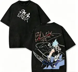 Soul Eater Black Star Vintage Washed Oversized Graphic T-Shirt, Double Sided Heavy Cotton Streetwear Top, Retro 2026 Trendy Anime Apparel, Japanese Manga Merch Casual Wear, Unisex Aesthetic Daily Outfit For Men And Women