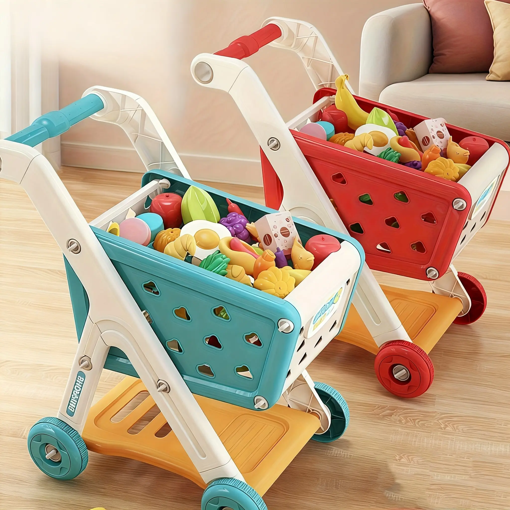 17-Piece Pretend Play Shopping Cart Set, Pretend Kitchen Playset, Grocery Store Playset, Kitchen Supermarket Cooking Toy, Interactive Party Simulation, Birthday & Holiday Gift Idea
