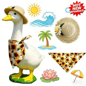 Sunflower Porch Goose Outfits 2Pcs Spring Goose Clothing for Porch Goose with Sunflower Bonnet & Bandana Bib for 23 Inch Goose