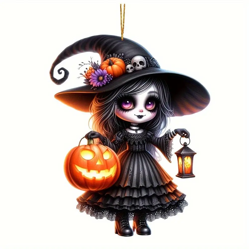 AUTO - Halloween Witch Acrylic Hanging Ornament 1-Pack – Stylish Multipurpose Decoration for Home, Office, Seasonal Festivities