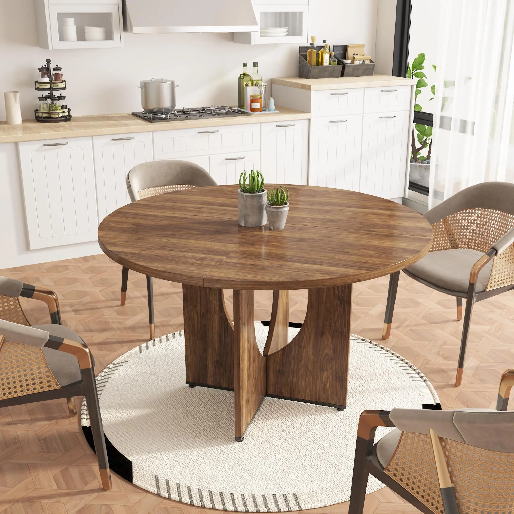 Modern Round Dining Table for 4-6 – 47 Inch, Contemporary Conference or Kitchen Table, Easy Assembly – Black compact push mower electric drain roof sun shelter puncture-proof tire all-weather pe rattan clearances hopper wicker set open-ended base