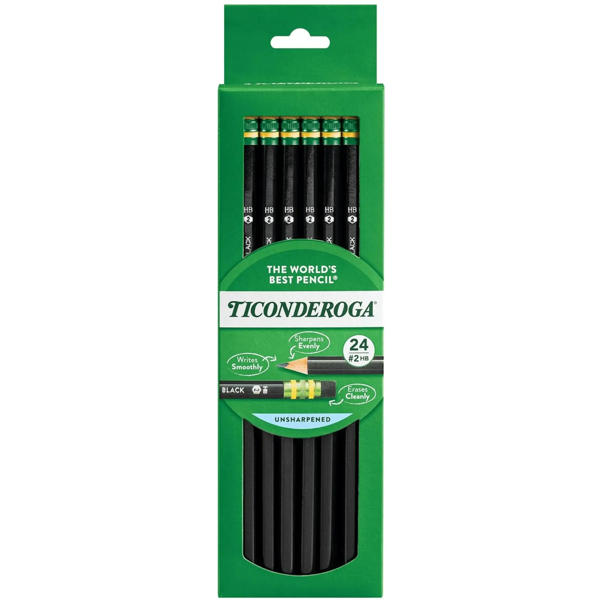 Ticonderoga Wood-Cased Pencils, 2 HB Soft, Black, 24 Count