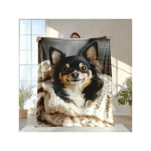 1pc Soft & Warm Black Chihuahua Pattern Polyester Blanket - Perfect For Naps, Camping, Travel, Cars, Office & Home Decor - Machine Washable Dog Lover Gift, Cozy Home Decor | Pet Lover Gift | Polyester Fiber-30*40in