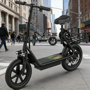 Electric Scooter for Adults with Seat,48V 10.4Ah Battery, Top Speed 22 mph, Driving Range 21-27 Miles, Pet-Friendly Design with Rear Basket