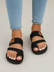 Casual Plain Color Slip on Flat Sandals for Women, Summer Breathable Comfortable Toe Thong Sandals for Women, Trendy All-match Sandals, Casual Beach Sandals