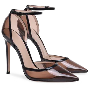 Ladies Summer Clear Heels Pointed Toe High Heel Sexy Heeled Evening Dress Pumps Women Black Transparent Shoes