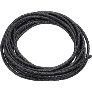 Lystaii 5.5 Yards Genuine Leather Cord 4mm Round Braided Bolo Leather Cord Strip Braiding Antique Strap 5m Long for Bracelet Necklace Beading DIY