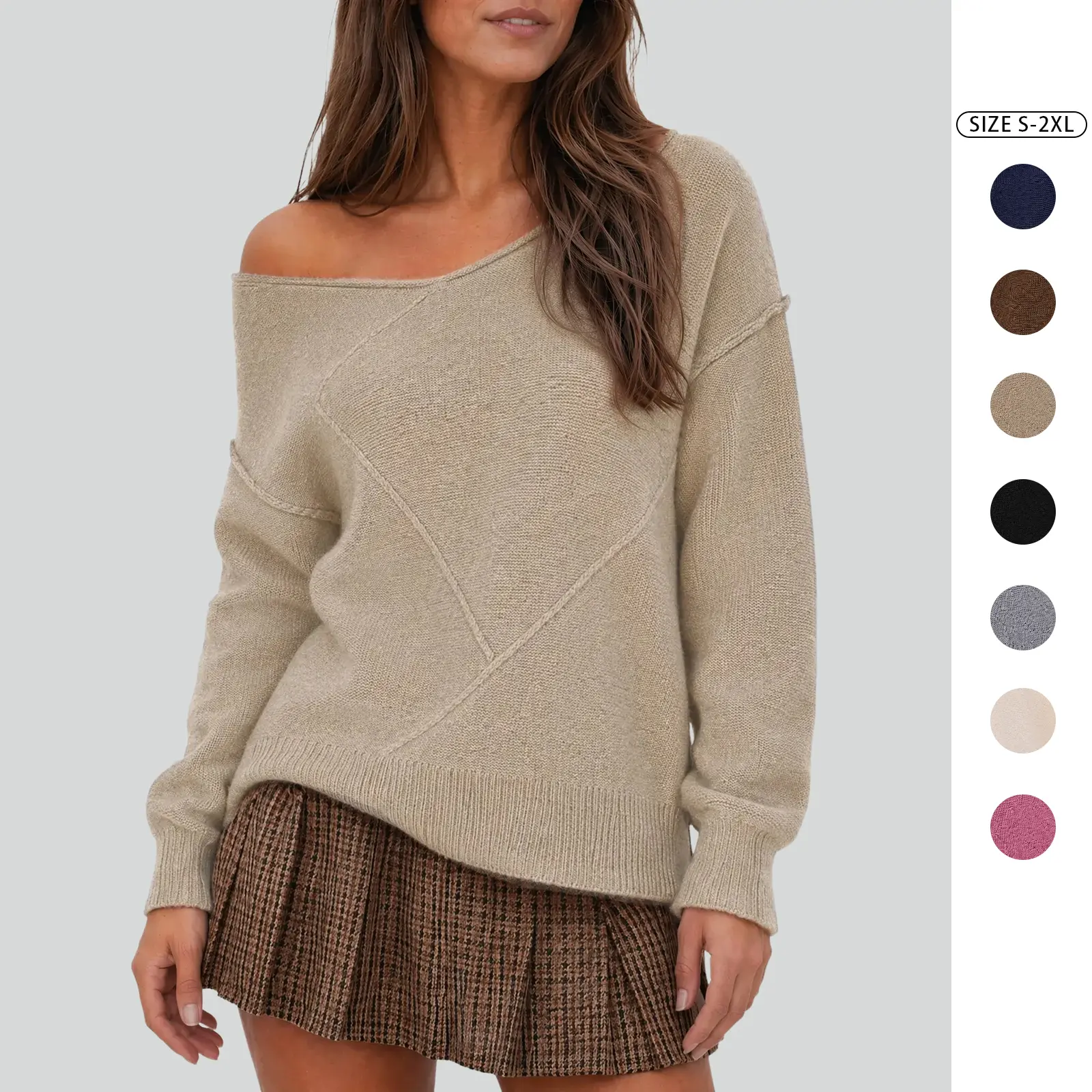 Imily Bela Women's Off The Shoulder Slouchy Sweater Asymmetrical Exposed Seam Knit Pullover