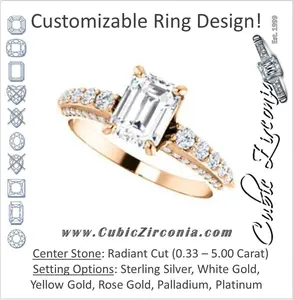 Cubic Zirconia Engagement Ring- The Rachelle (Customizable Radiant Cut with 3-Sided Round Prong Side Stones)
