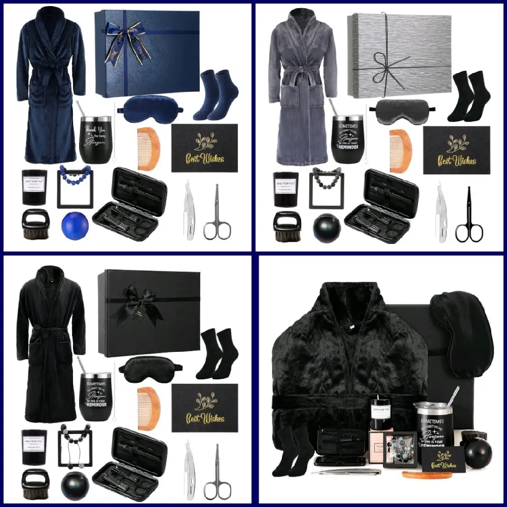 15 Pcs Gift Set for Men Beard Care Set for Him Christmas Gifts Basket Ideas Kit for Men  Tumbler Bath Robe for Dad Husband Boyfriend Box Christmas Gifts Baskets