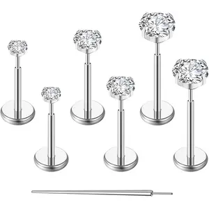 20G Flat Back Earrings Stud G23 Titanium Threadless Tragus Labret Cartilage Lip Medusa Conch Body Piercing Jewelry Hypoallergenic for Women Men