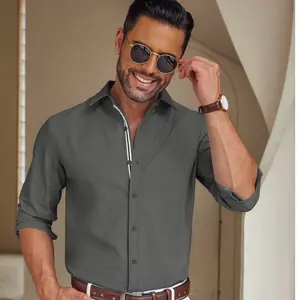 COOFANDY Mens Casual Button Down Shirt Untucked Long Sleeve Stretch Denim Dress Shirt