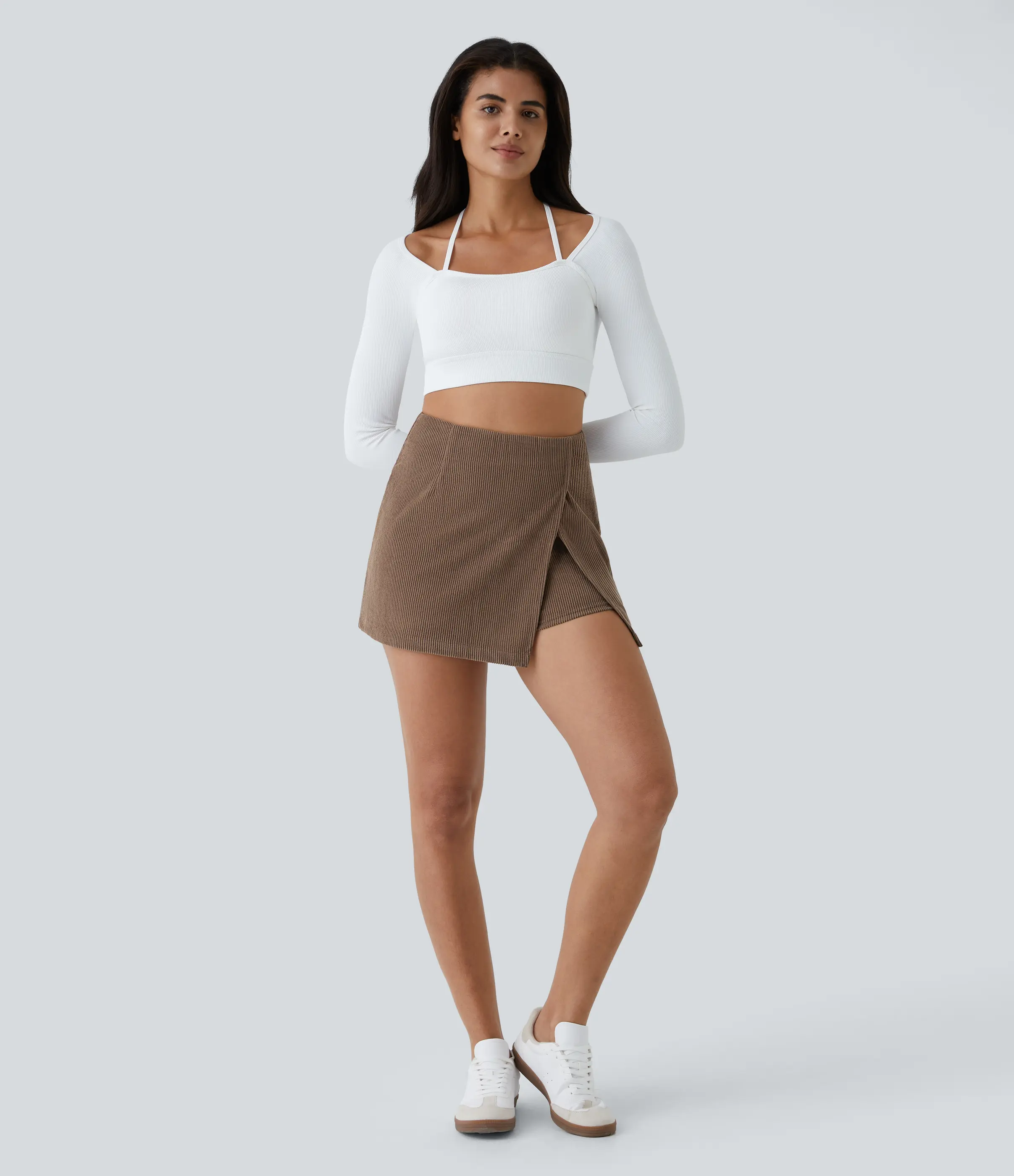 Halara High Waisted Invisible Zipper A-Line & Slit 2-in-1 Corduroy Casual Skirts Halara High Waisted Invisible Zipper A-Line & Slit 2-in-1 Corduroy Casual Skirts