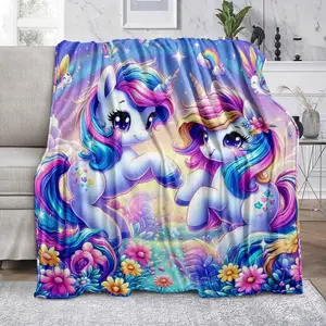 Unicorn Pattern Blanket, Soft Comfortable Warm Throw, Air Conditioned Room Blanket, Warm Nap Blanket for Home Office Travel Camping, Cartoon Pattern Blanket, Soft Cozy Blanket, Warm Bedroom Blanket